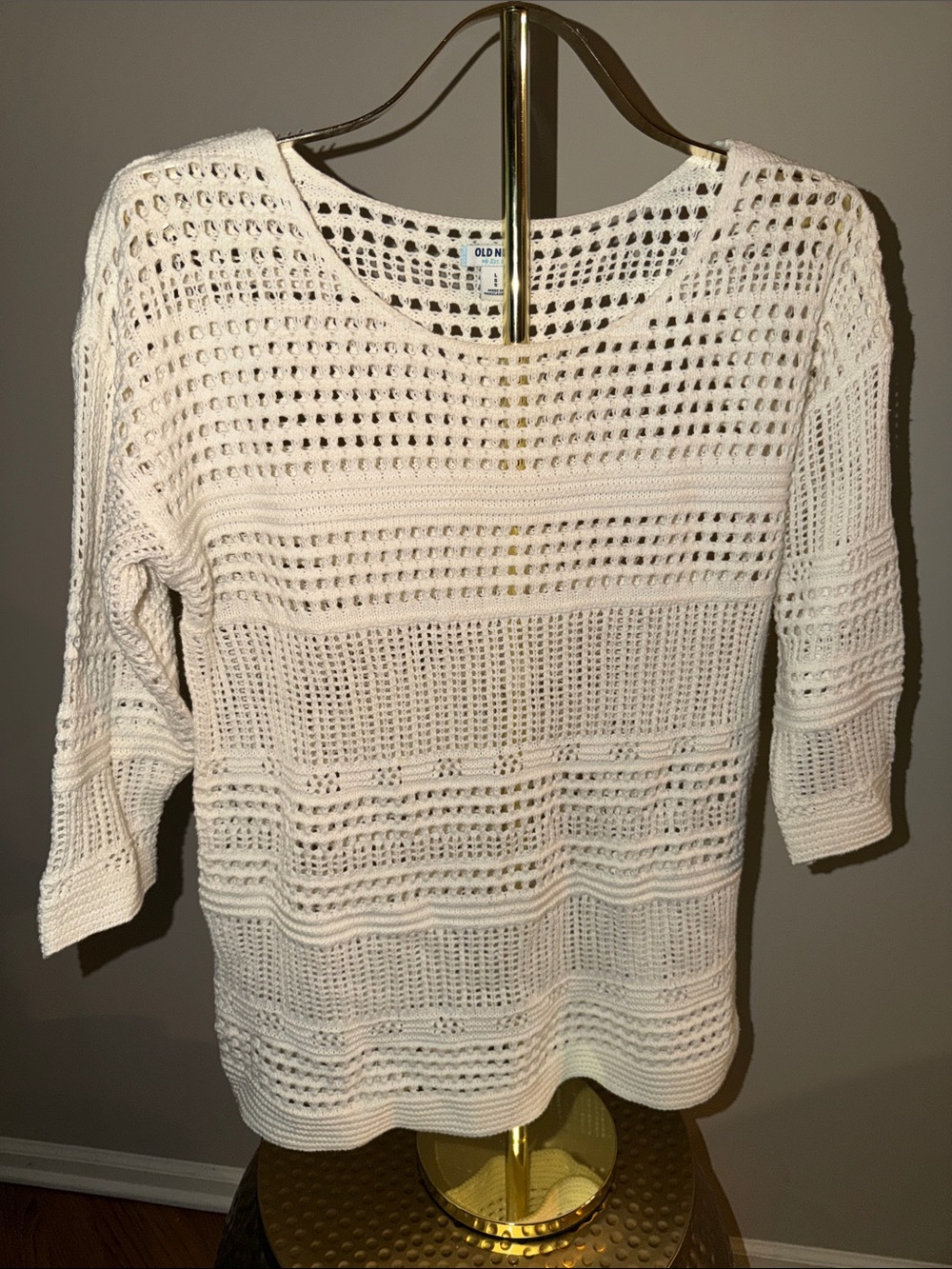 Old Navy Cream Open-Weave Crewneck Sweater